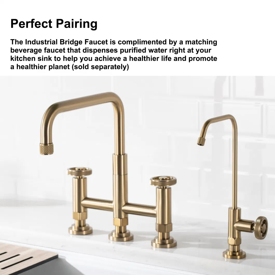 Aquacubic Swiveling Spout Solid Brass Bridge Bar Faucets, 2 Handle with Side Sprayer for Kitchen